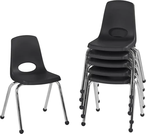 Miniatura 38 de FDP 16" Silla apilable escolar, silla de estudiante apilable con patas de acero cromado y ruedas; para aprendizaje en casa o en el aula - Gris claro