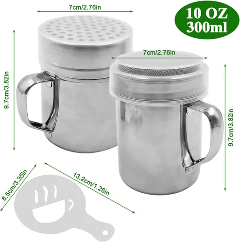 Miniatura 2 de SENHAI - Mezclador de azúcar en polvo con asa, 2 unidades de acero inoxidable para azúcar, pimienta, canela, harina en polvo con moldes