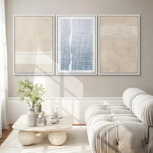 Miniatura 699 de SIGNWIN Lienzo enmarcado para pared, arte con pinceladas de flujo neutro en tonos beige abstractos, ilustraciones, arte moderno, decorativo