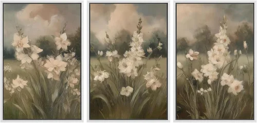 Miniatura 89 de SIGNWIN Conjunto de arte de pared de lienzo enmarcado, acuarela pastel, cielo de nubes rosas, colina verde del campo, naturaleza, vida silvestre