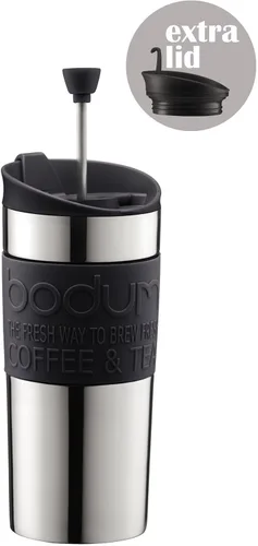 Miniatura 2 de BODUM Juego de cafetera de prensa francesa de viaje, acero inoxidable con tapa adicional, al vacío, 0.35 L/12 oz, negro