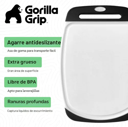 Miniatura 2 de GORILLA GRIP Juego de 3 tablas de cortar de cocina reversibles sin BPA, diseñadas en Estados Unidos, no porosas, ranuras para jugos, borde