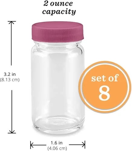 Miniatura 3 de Botellas de vidrio para jugo con tapas, transparentes, 2 oz, tapas de colores y bandas de agarre de silicona, almacenamiento de bebidas, para jugos