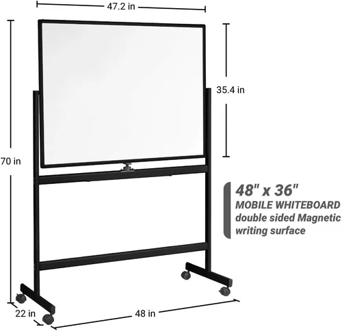 Miniatura 2 de INNOVART Pizarra blanca móvil de 48 x 36 pulgadas, pizarra magnética de borrado en seco de doble cara reversible de 360° con soporte rodante