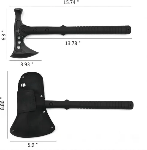 Hacha de hacha de camping con martillo,Funda de nailon Tomahawk Viking,Acero forjado de alto carbono,Hacha de camping portátil para dividir madera