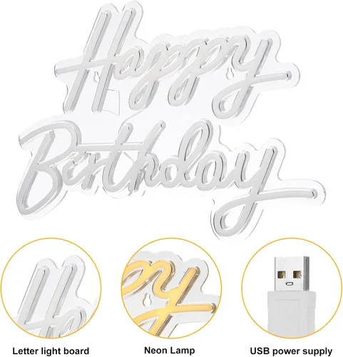Miniatura 5 de SEWACC Letrero de luz de neón de feliz cumpleaños, alimentado por USB, para decoración de pared, hogar, dormitorio, fiestas de cumpleaños
