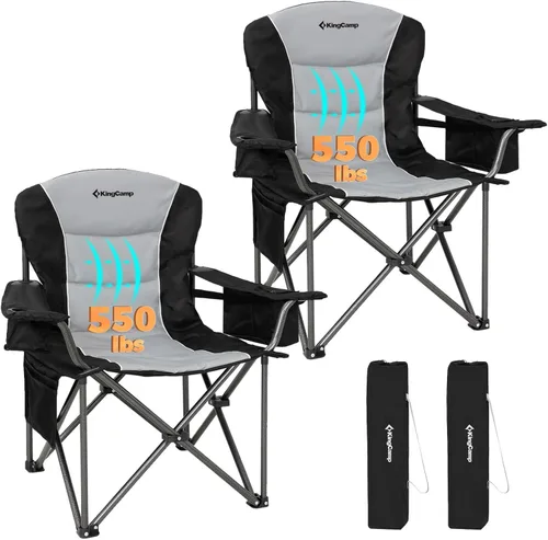 Miniatura 18 de KingCamp Silla plegable de campamento de gran tamaño, resistente 450 libras con soporte lumbar, asiento acolchado con soporte para tazas y bolsa