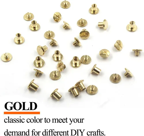 Miniatura 3 de Juego de 50 tornillos dorados para encuadernación Chicago, kit surtido de remaches de uñas, botón de Chicago, decoración de cuero, encuadernación