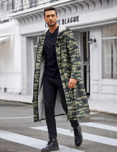Miniatura 2 de COOFANDY Chaqueta impermeable para hombre con capucha, impermeable, ligera, activa, larga