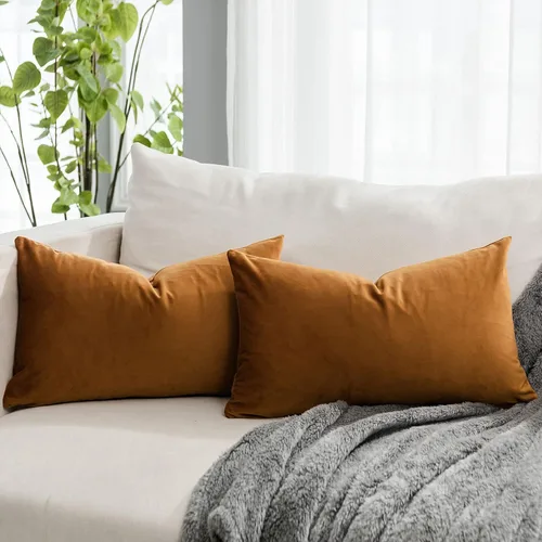 Miniatura 52 de Juego de 2 fundas de almohada decorativas de terciopelo de 14 x 14 pulgadas con cremallera, fundas de cojín cuadradas suaves y lisas de lujo