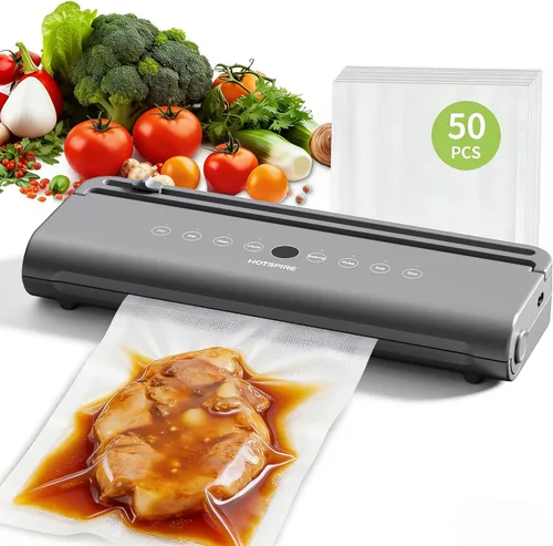 HOTSPIRE Máquina selladora al vacío de alimentos, potente y continuo sellado al vacío para almacenamiento de cocina y preparación de comidas,