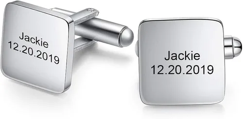 Nobelook Gemelos personalizados con nombre grabado con inicial, clip de corbata de acero inoxidable, estilo vintage, para hombres, bodas, fiestas de