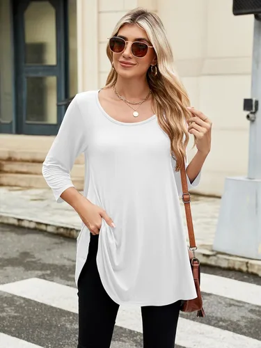 Miniatura 4 de BELAROI - Camiseta cómoda de manga 34 para mujer, talla grande, ajuste suelto