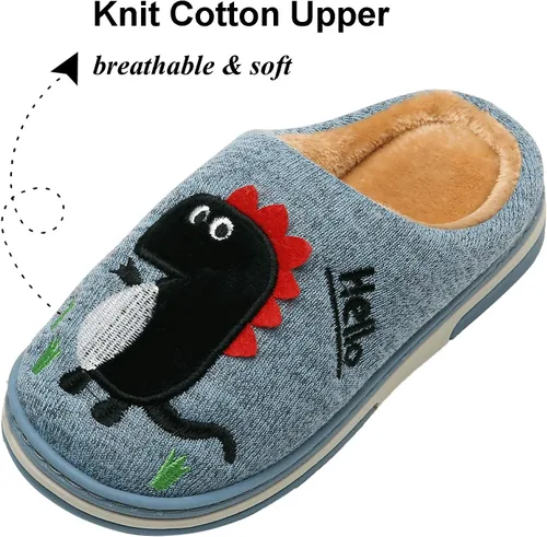 Miniatura 3 de INMINPIN - Pantuflas acogedoras para niños y niñas con diseño de dinosaurio, de algodón de felpa, cálidas para invierno, antideslizantes, para casa