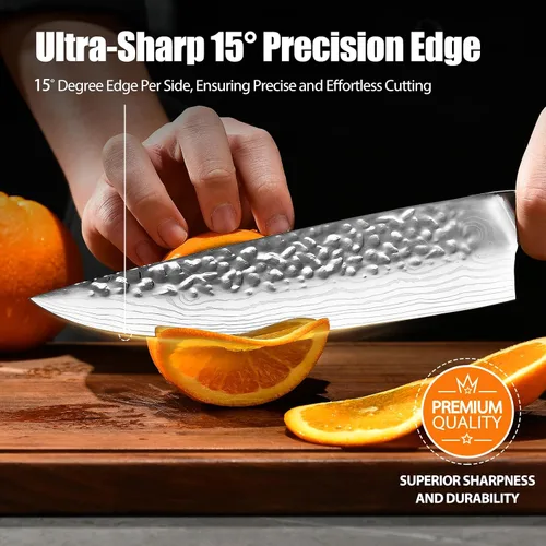 Miniatura 5 de Cuchillo de chef japonés de acero 7CR13 de 8 pulgadas, mango de madera de Pakka negra con triple remache con proceso de forja extra, regalos
