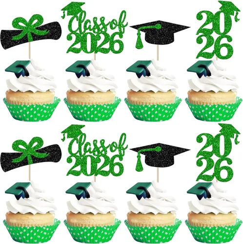 Miniatura 43 de Paquete de 24 adornos para cupcakes de clase 2025 con purpurina 2025 para diploma de graduación 2025 para cupcakes temáticos de graduación 2025