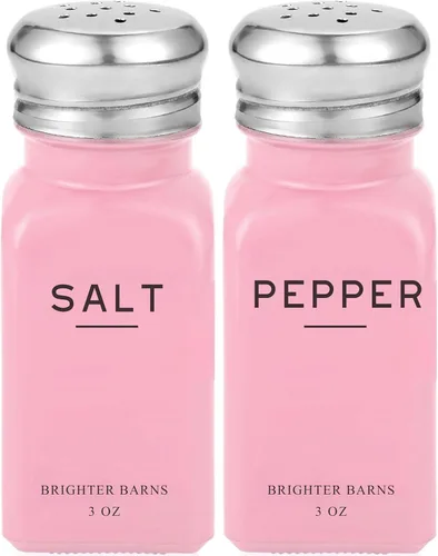 Brighter Barns - Juego de saleros y pimenteros rosados, accesorios de cocina modernos, bonito juego de sal y pimienta con tapas de acero inoxidable,
