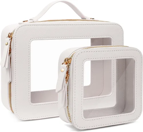 Miniatura 8 de Juego de bolsas de maquillaje transparentes de viaje, bolsa de cosméticos aprobada por la TSA con cremallera, bolsa de maquillaje portátil, bolsa
