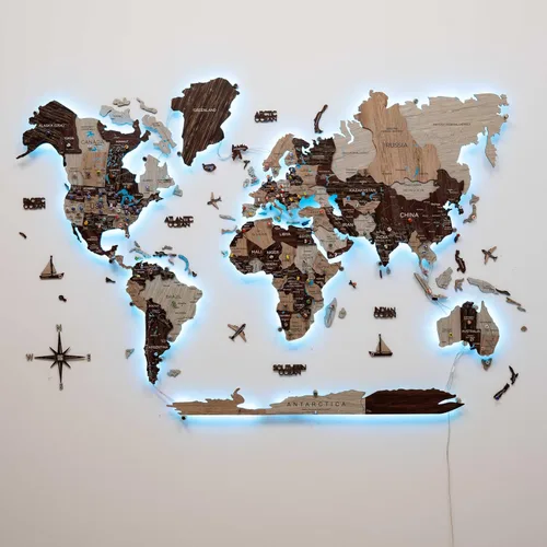 Miniatura 9 de Enjoy The Wood Mapa del mundo de madera LED 3D 3.0 – Arte de pared moderno decoración del hogar regalos – Iluminación LED decoración de pared idea