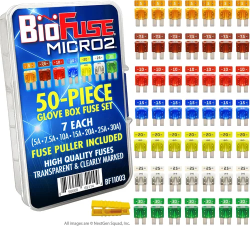 Micro2 APT ATR - Juego de 50 piezas de fusibles para automóvil (49 fusibles de 2 cuchillas micro + extractor de fusibles) 5A 7.5A 10A 15A 20A 25A 30A