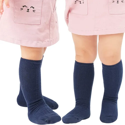 Miniatura 16 de Mini angel Calcetines altos hasta la rodilla para bebé, calcetines largos de punto trenzado, calcetines de algodón sin costuras, para recién 5 pares