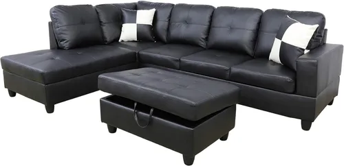 Miniatura 7 de Otomana de almacenamiento de cuero regenerado 37 x 24.5 x 16.5 pulgadas de alto para apartamento, casa, sala de estar, oficina (negro, otomano)
