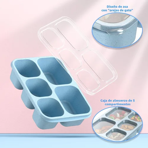 Miniatura 5 de Bento Box - Lonchera para adultos, paquete de 4 unidades, 5 compartimentos, contenedor de preparación de comidas para niños, contenedores Trigo