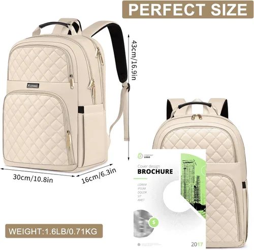 Miniatura 4 de Mochila Kuosdaz para Mujeres, Beige, 15,6 pulg.
