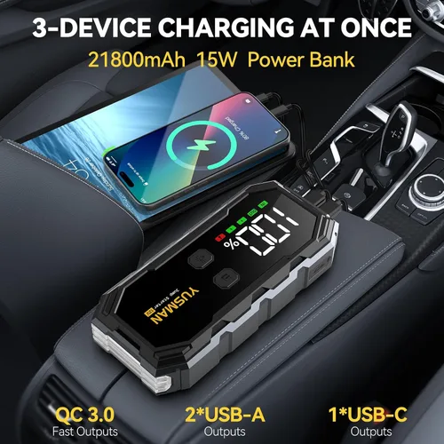 Miniatura 5 de Arrancador de coche YUSMAN, paquete de batería de salto de 8000A 12V (todo gas/10.0L diésel), arrancador portátil con pantalla, arrancador de coche