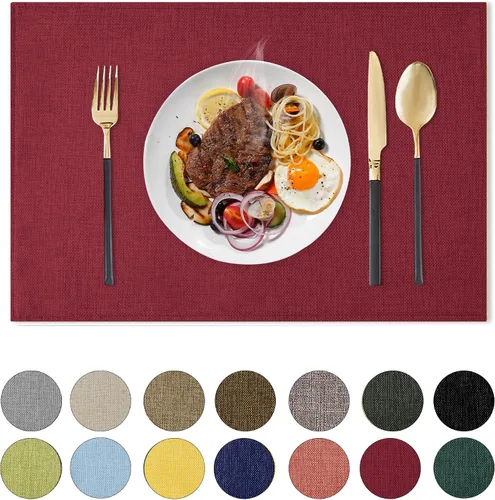 Miniatura 18 de Romanstile Juego de 4 manteles individuales de tela, resistentes al calor, de doble capa, gruesos, lavables, de lino sintético, para cocina, Gris