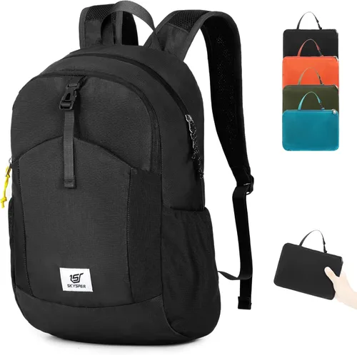 SKYSPER Mochila pequeña de senderismo para hombres y mujeres, 20L RFID, plegable, ultraligera, plegable, mochila de viaje Negro
