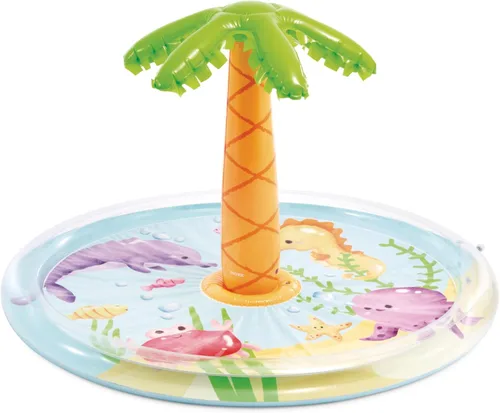 INTEX Piscina inflable de palmera: colores tropicales vibrantes, pulverizador de agua, 68 x 41 pulgadas, para niños a partir de 2 años
