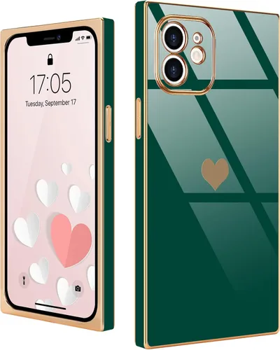 Miniatura 28 de Compatible con iPhone 12 Funda Rectangular Bonita Chapado Dorado Lujo Corazón de Amor Funda de Teléfono para Mujeres Niñas A Prueba de Golpes