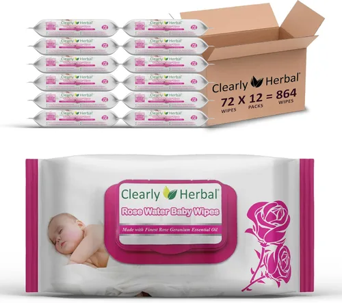 Miniatura 10 de Toallitas para bebé, fórmula de agua de rosas, hechas con aceites esenciales y extractos de hierbas naturales, paquete de 288 toallitas a base