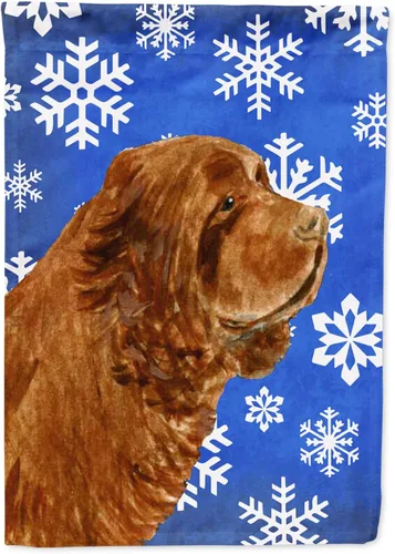 Miniatura 91 de Caroline's Treasures SC9374GF Bulldog English Snow flakes Holiday Garden Flag Buzón Bandera decorativa para patio exterior, patio, obras de arte