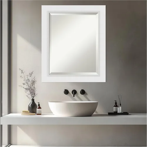 Miniatura 9 de Amanti Art - Espejo de baño blanco para sobre lavabo, espejo de tocador rectangular blanco de 24x20, marco de madera moderno pequeño, se cuelga