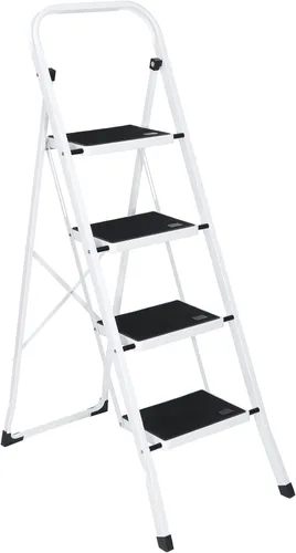Miniatura 12 de ZENY Taburete plegable de escalera de 3 escalones con pedal antideslizante ancho, mango conveniente, taburete de acero portátil, escalera de acero