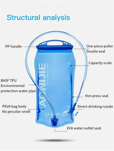 Miniatura 2 de AONIJIE Bolsa de agua plegable de hidratación a prueba de fugas, depósito de agua para senderismo, mochilero, correr, ciclismo (1.5L-PEVA)