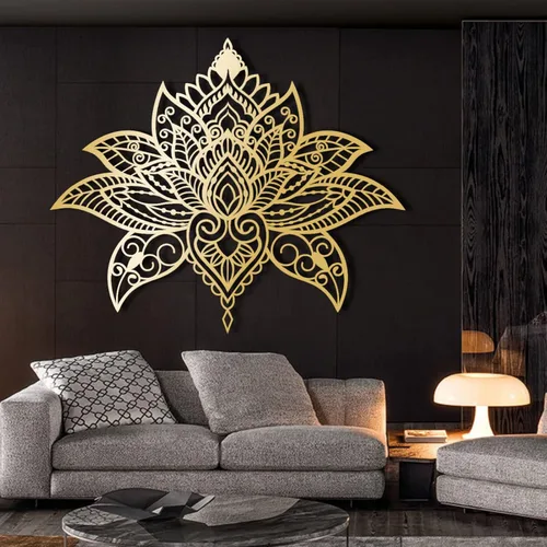 Miniatura 5 de UGJSH Arte de pared de metal de loto, arte de pared de mandala de metal, decoración de pared de loto, decoración de pared para dormitorio, jardín