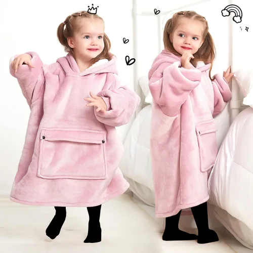 Miniatura 3 de KFUBUO Manta Ponible con Capucha para Niños Pequeños Manta Sherpa Sudadera Con Bolsillo Lindas Sudaderas con Capucha 2-6 Años de Edad Niña Lindos