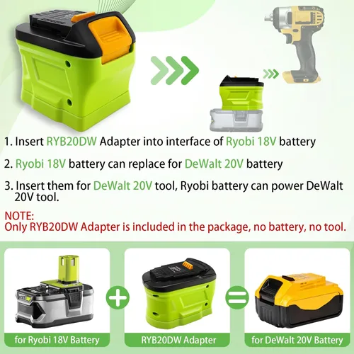 Miniatura 2 de Adaptador para Ryobi a para herramientas Dewalt, para Ryobi 18 V Convertidor de batería para reemplazar 20 V MAX DCB204 DCB207 DCB206 Batería