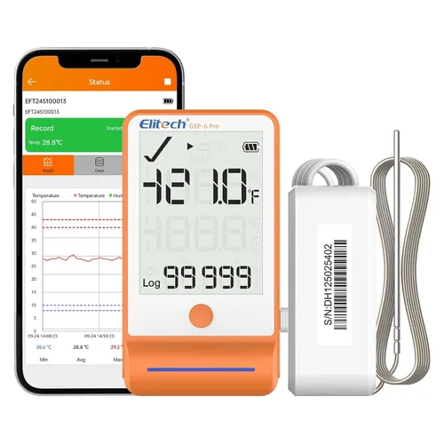Miniatura 20 de Elitech ISO 17025 Certificado GSP-6 Bluetooth Data Logger Temperatura Humedad 100000 Readings, Shadow Data, Max Min Record, Auto PDF/CSV