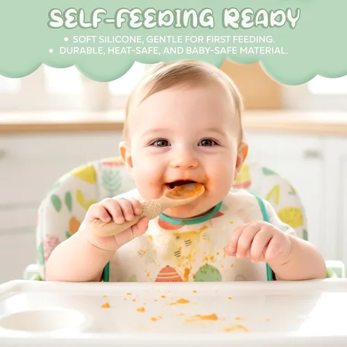 Miniatura 6 de Cucharas de silicona para bebés de 6 meses, cucharas de alimentación para bebés sin BPA, cucharas de autoalimentación para bebés de 6 a 12 meses