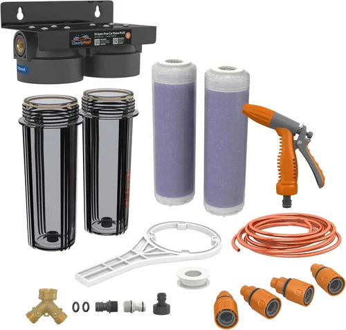 DI - Enjuague de lavado de coche sin manchas, sistema desionizado para lavado impecable, filtros de resina duales, kit completo con manguera,