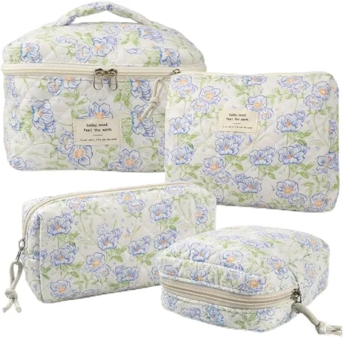 Miniatura 10 de NATINSA Linda bolsa de maquillaje para mujeres (2 piezas), bolsas de cosméticos de viaje, bolsa organizadora de aseo acolchada coqueta con flores