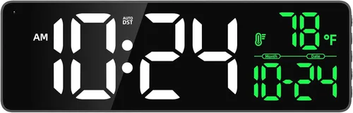 Miniatura 10 de Reloj de pared LED digital grande con fecha, temperatura, brillo automático, DST automático Gran reloj digital para dormitorio, escritorio, aula