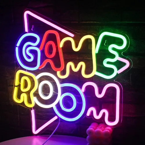 Letreros de neón grandes para sala de juegos de 13.2"x14", luces LED de colores USB, luces de neón para decoración de fiesta de zona de juegos,
