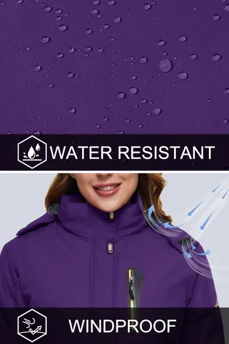 Miniatura 3 de MAGCOMSEN Chaquetas de esquí para mujer, resistentes al agua, aisladas, a prueba de viento, forro polar, abrigos de invierno con capucha