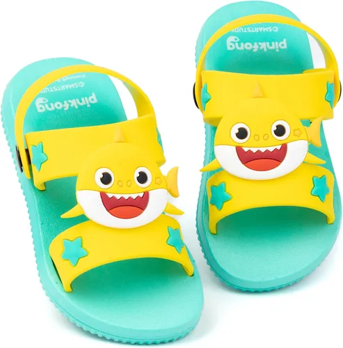 Baby Shark Sandalias para niños Deslizadores azules y amarillos con correa de apoyo Zapatos deslizantes de verano para la familia de tiburón