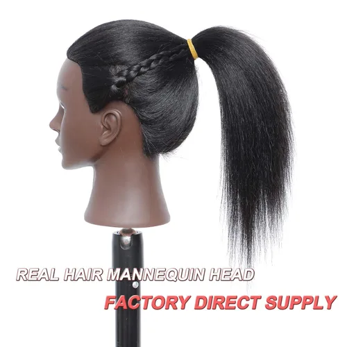 Miniatura 3 de Cabeza de maniquí con cabello humano, cabeza de maniquí de 16 pulgadas, 100% cabello real, cabeza de maniquí de peluquero, cabeza de entrenamiento
